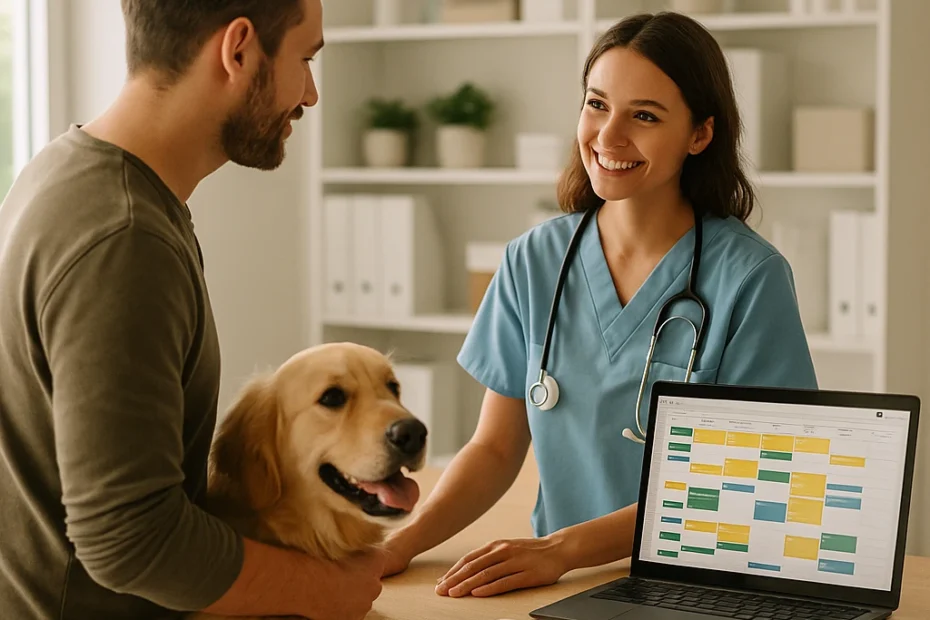 Recepción de clínica veterinaria con reservas llenas