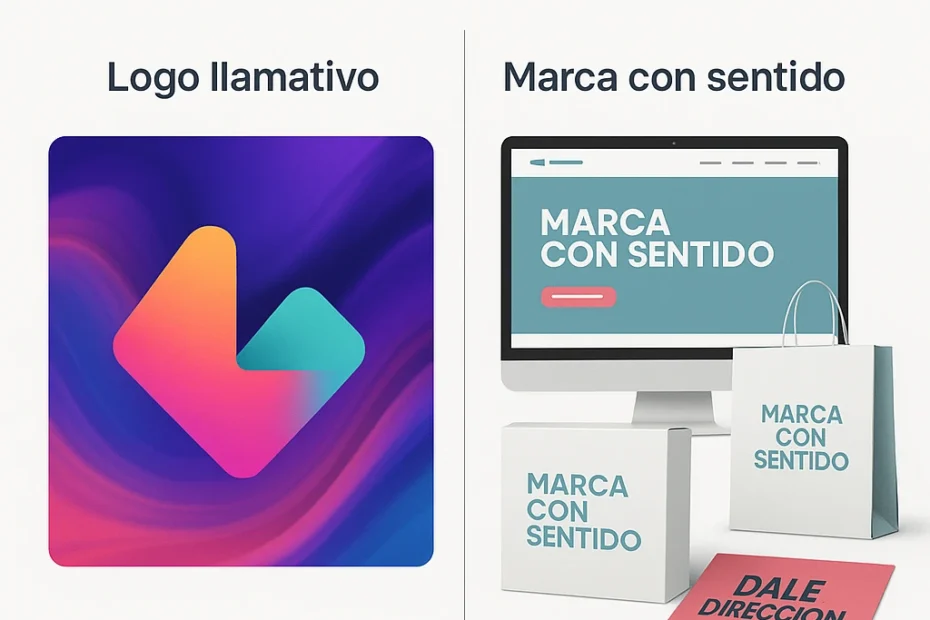 Comparativa visual entre un logo estético y una marca con dirección estratégica