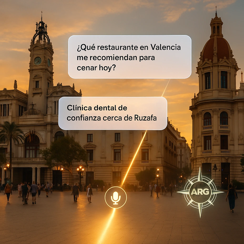 Plaza del Ayuntamiento de Valencia con burbujas de conversación digital