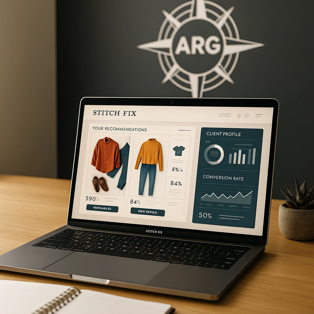 Portátil con interfaz de Stitch Fix personalizada y branding ARG
