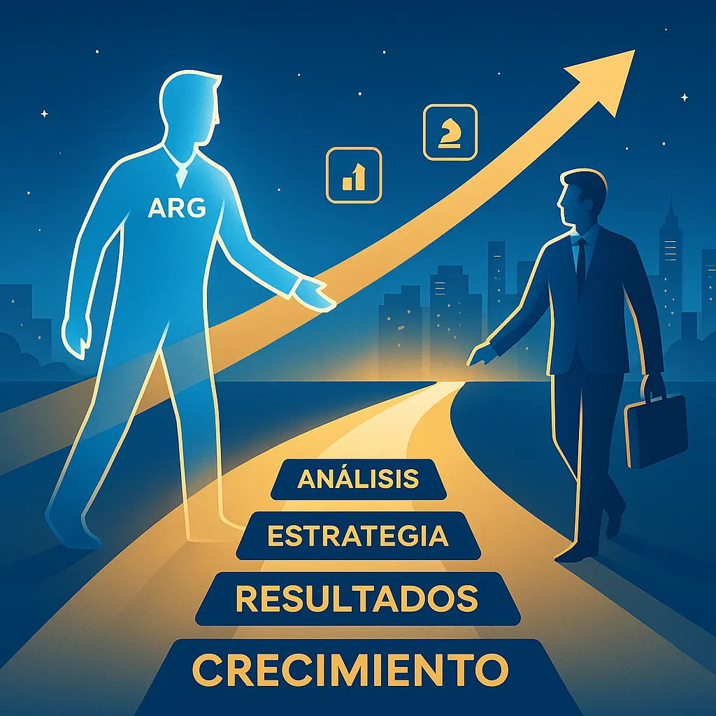 Ilustración que muestra a ARG acompañando al cliente en cada paso estratégico