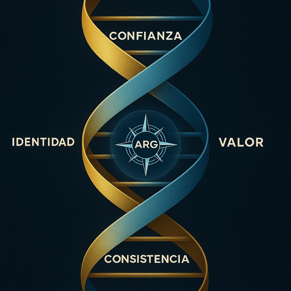 Ilustración de un ADN con valores de marca y logotipo de ARG