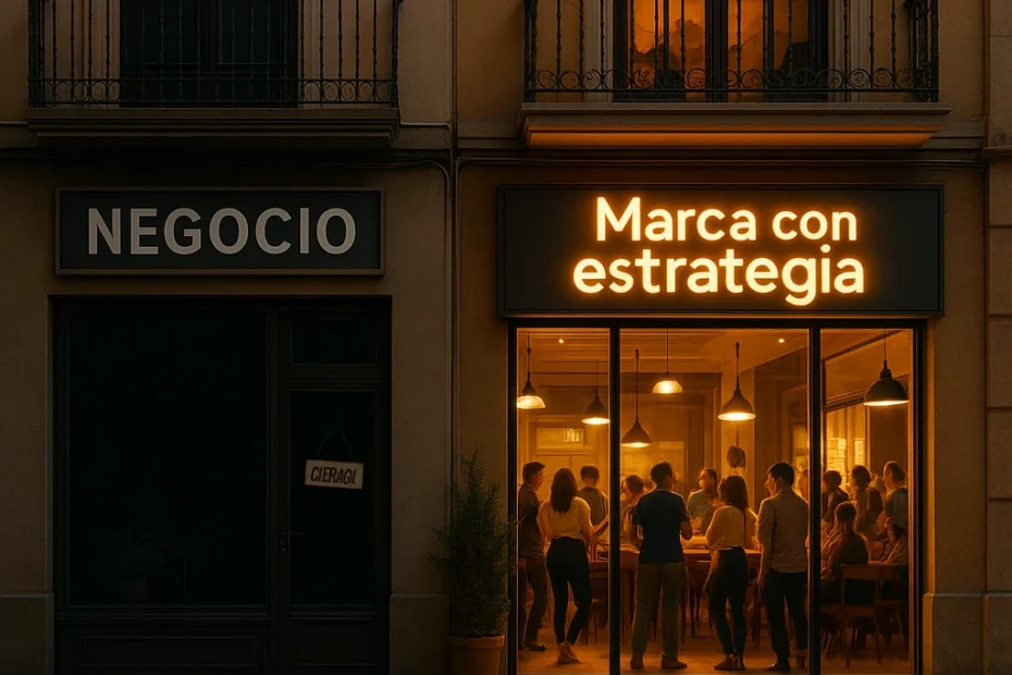 Comparación entre un negocio vacío y otro lleno con branding claro en Valencia