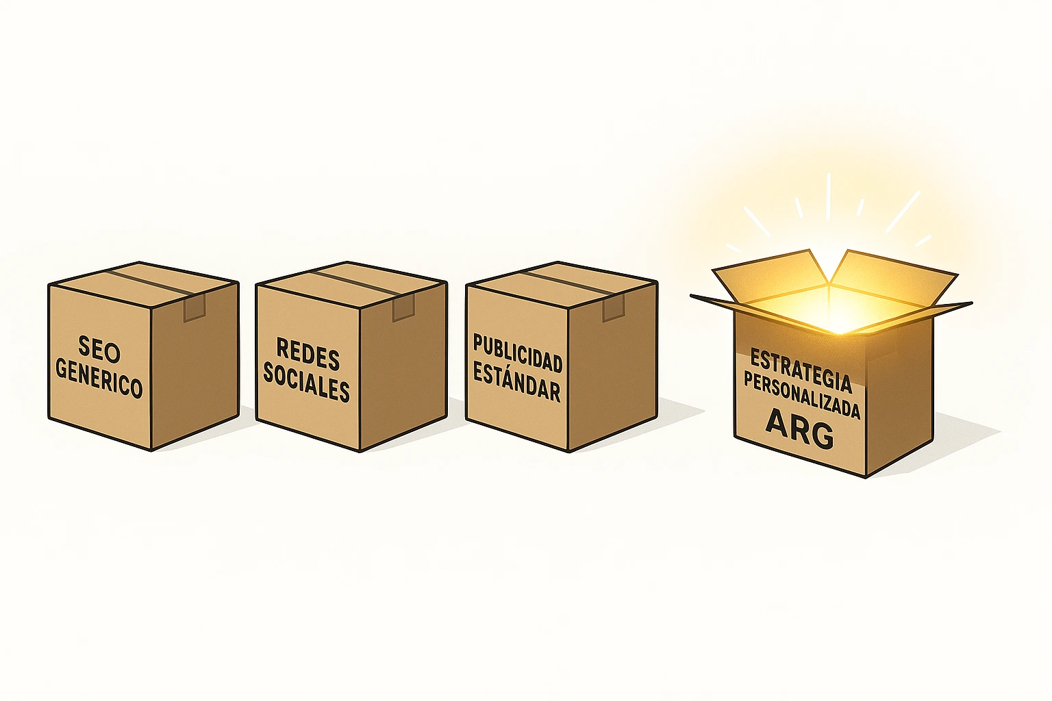 Cajas vacías de marketing genérico frente a estrategia personalizada