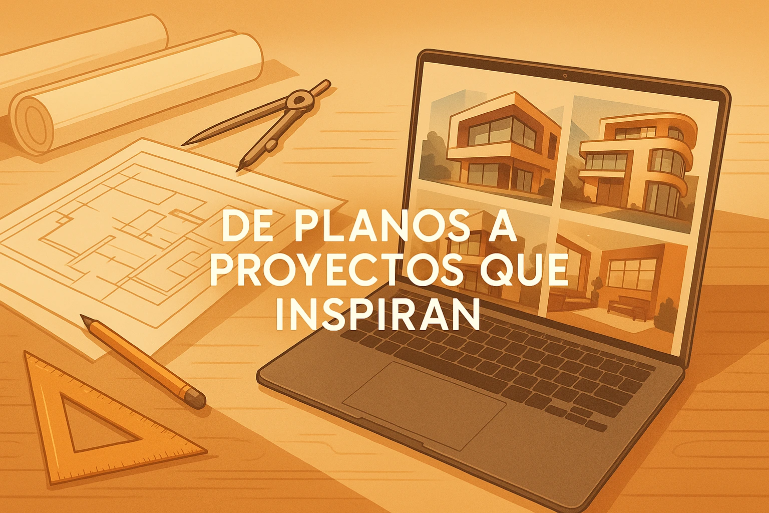 Comparación entre planos físicos y portfolio digital de proyectos de arquitectura