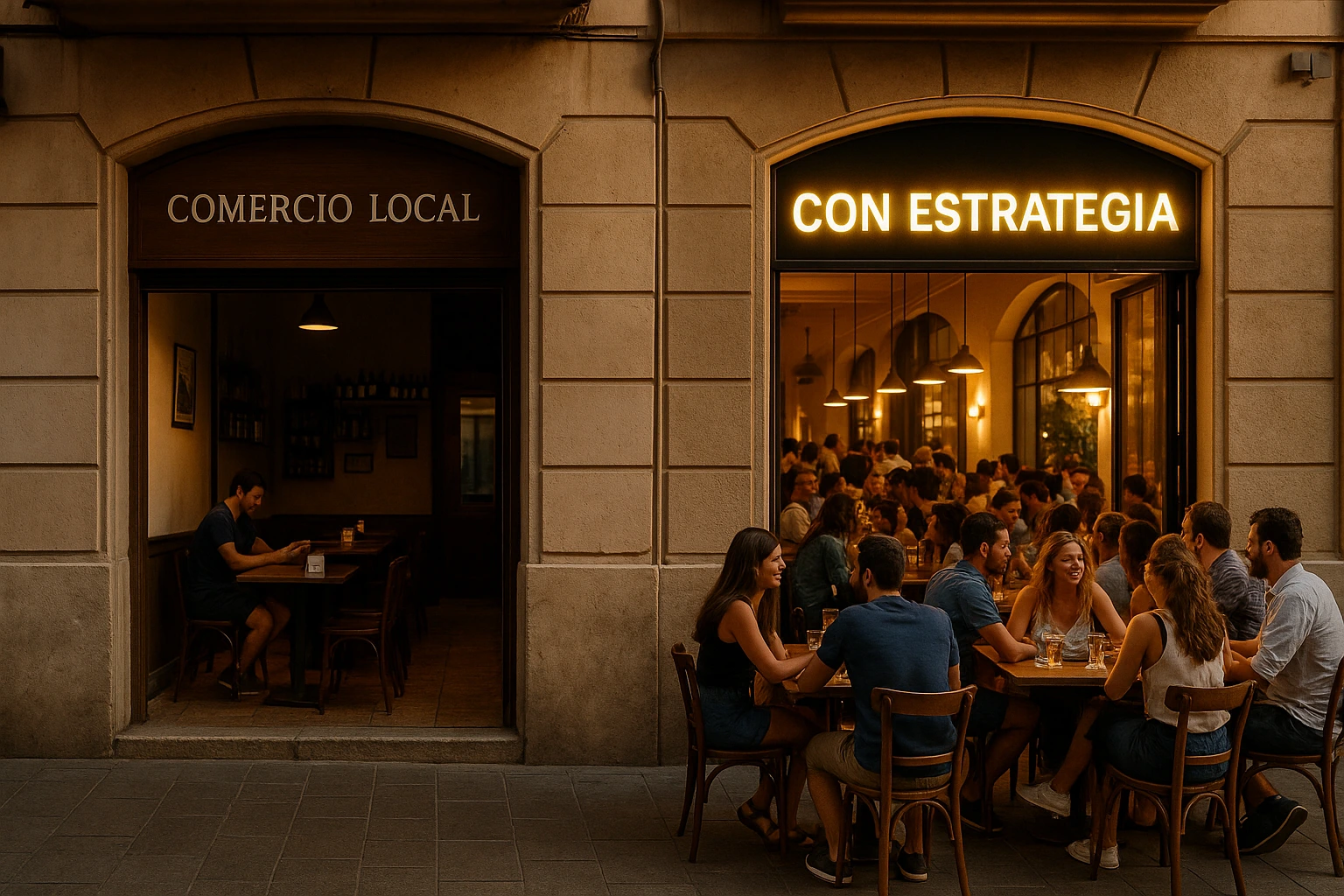 Comparación de un negocio vacío y otro lleno en Valencia gracias a externalizar marketing