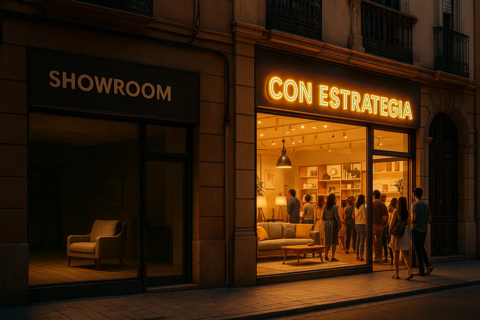 Comparación entre una tienda vacía y otra llena gracias al marketing digital