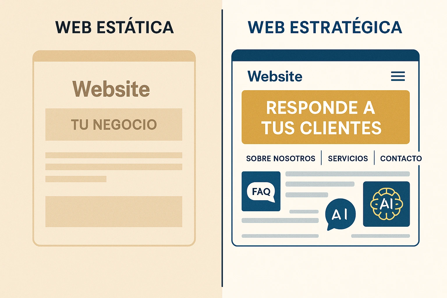 Comparación entre una web antigua sin estrategia y una web moderna optimizada para SEO