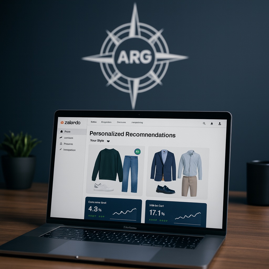 Portátil mostrando recomendaciones de Zalando en una oficina de ARG