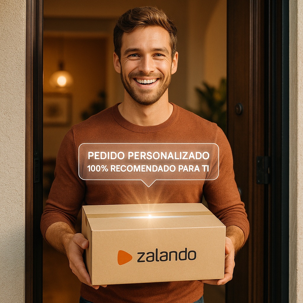 Cliente feliz recibiendo un pedido personalizado de Zalando