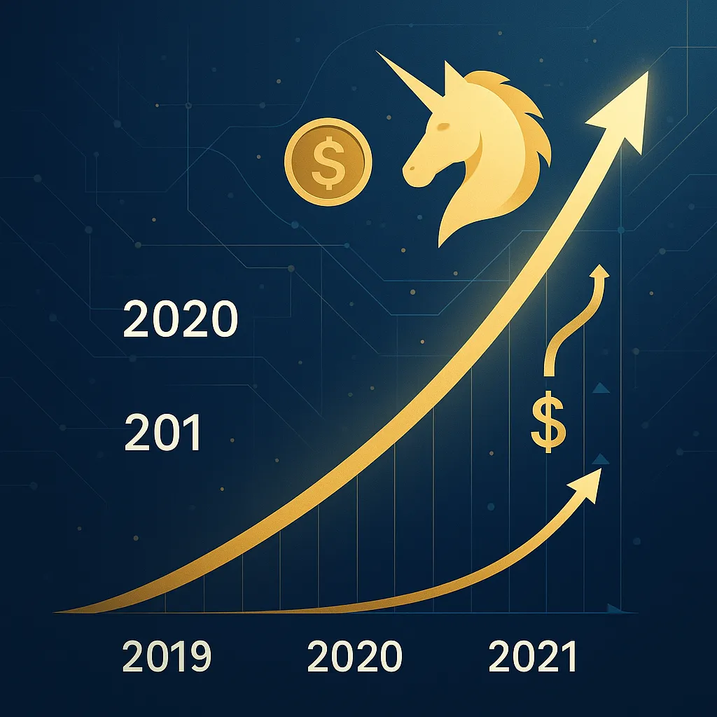 Gráfico conceptual del crecimiento explosivo de Hopin como unicornio