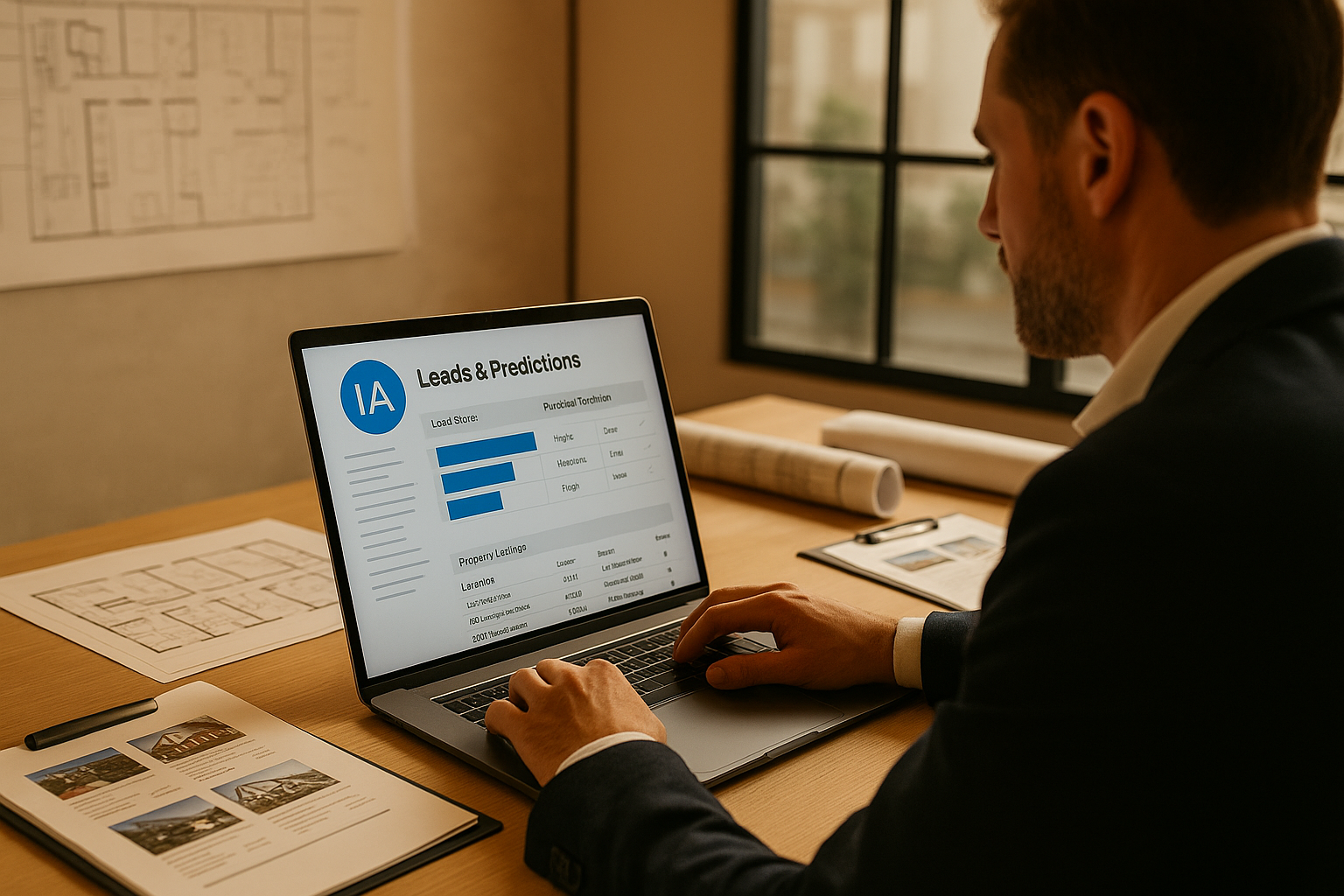 Agente inmobiliario usando inteligencia artificial para analizar leads
