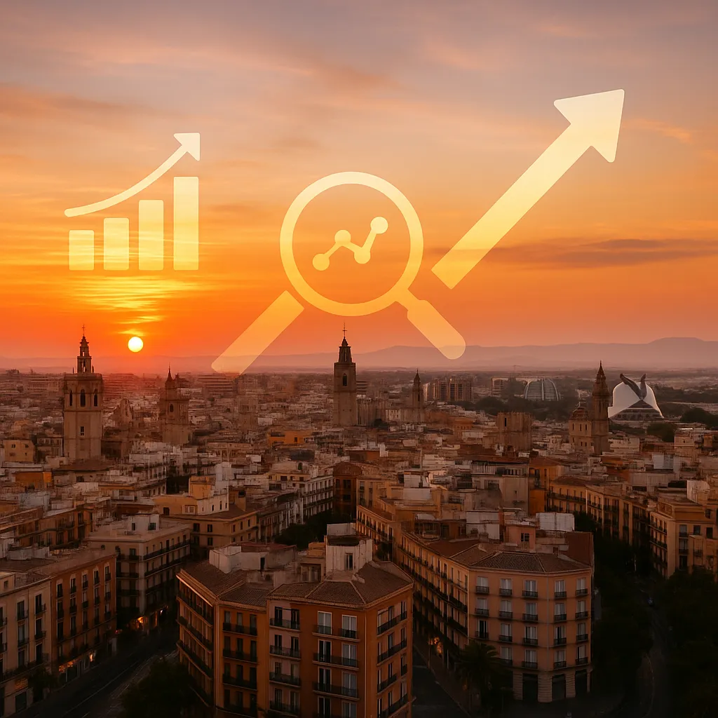 Vista de Valencia con elementos visuales de crecimiento empresarial
