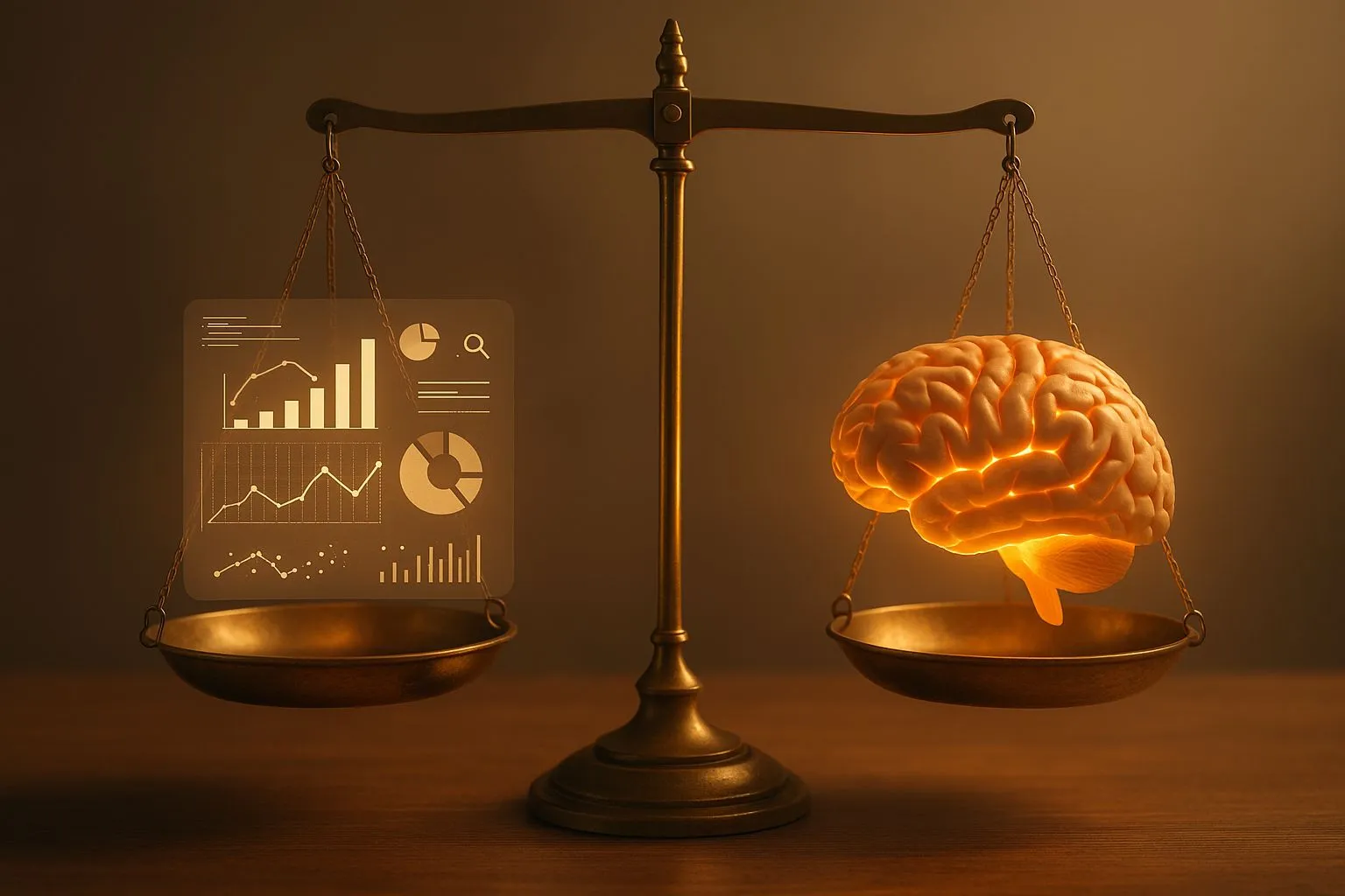 Representación visual del equilibrio entre datos e intuición en marketing