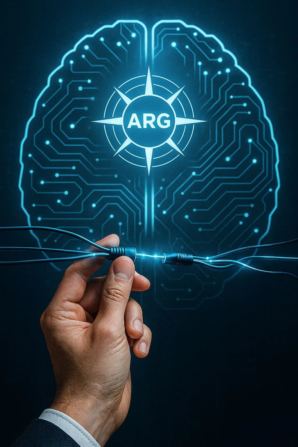 Mano humana conectando tecnología, símbolo de intuición aplicada