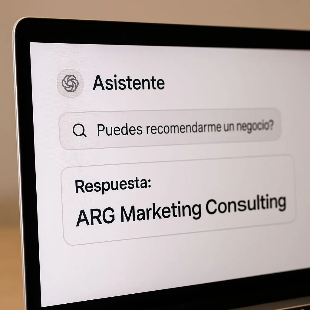 Asistente de IA mostrando respuesta con ARG Marketing Consulting
