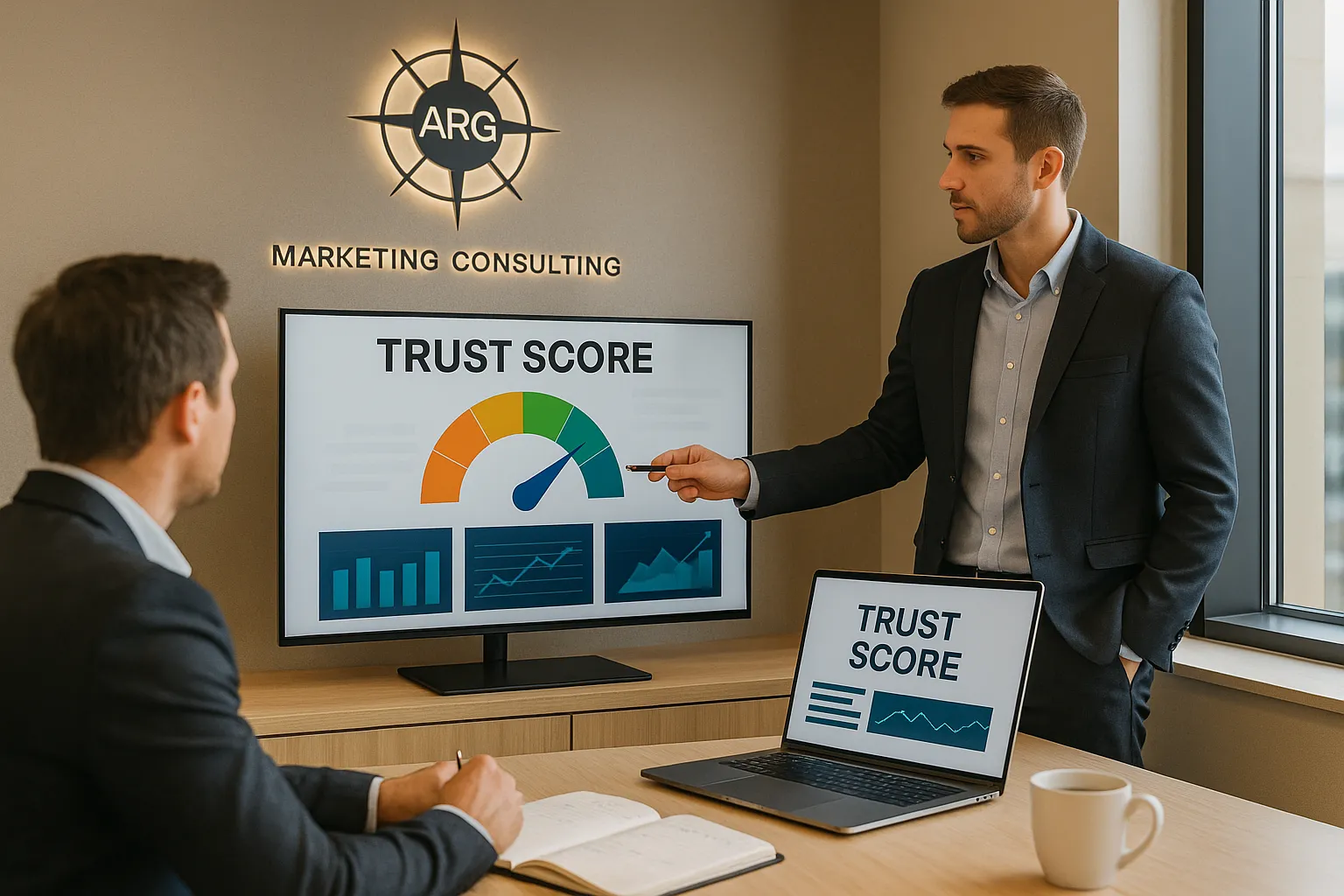 Consultor de ARG analizando confianza de marca con cliente