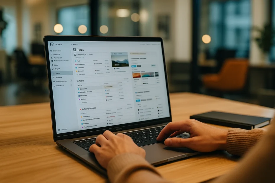Consultor de ARG revisando dashboard de Notion con proyectos activos