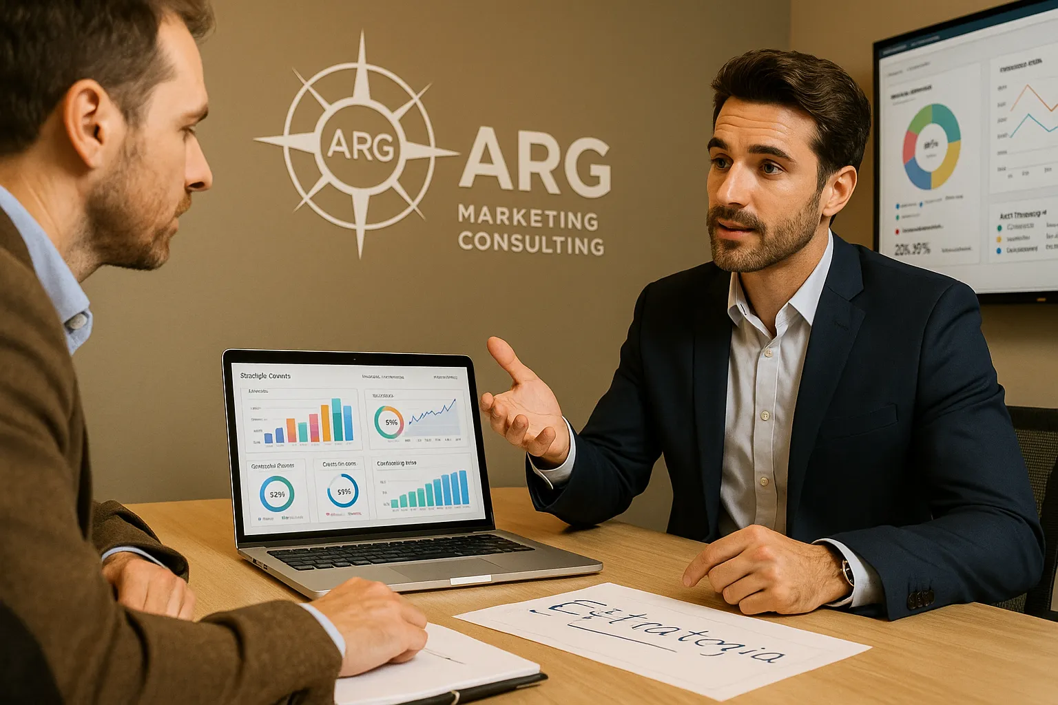 Consultor de ARG analizando estrategia con cliente en Valencia
