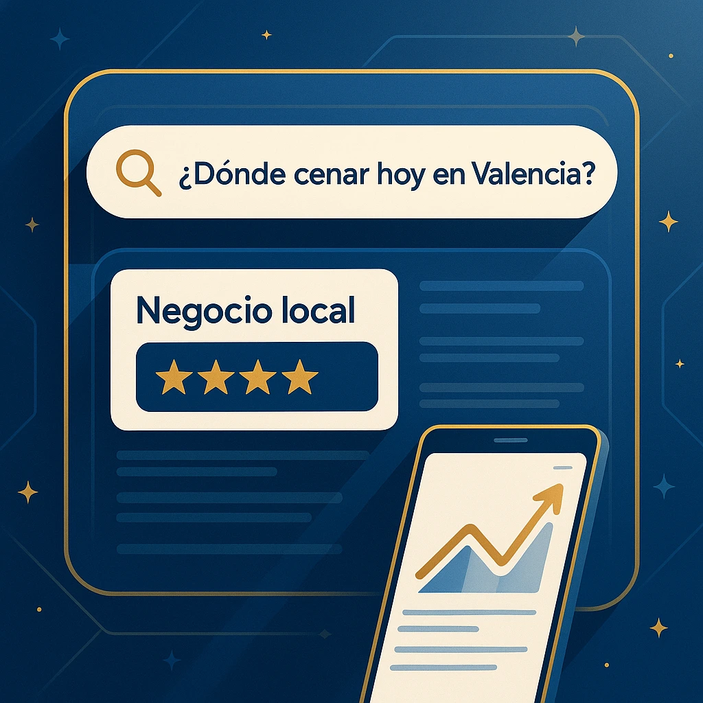 Ilustración de un negocio local recomendado en Google con reseñas positivas