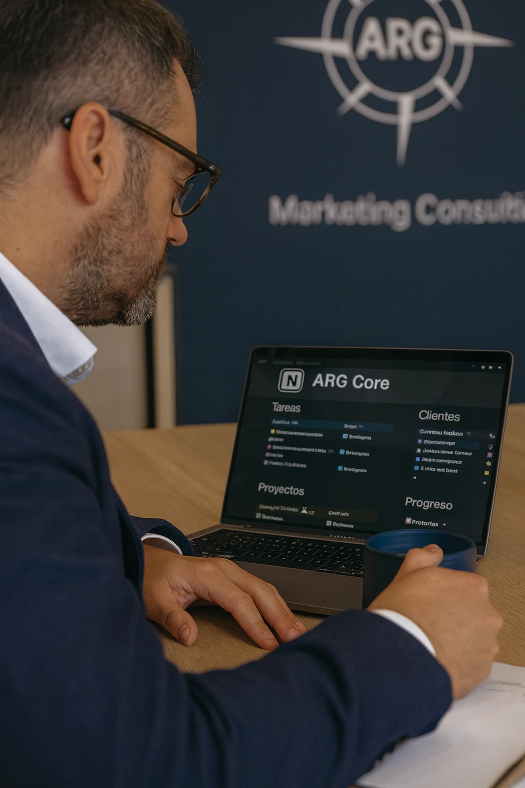 Notion funcionando como cerebro operativo de ARG Marketing Consulting
