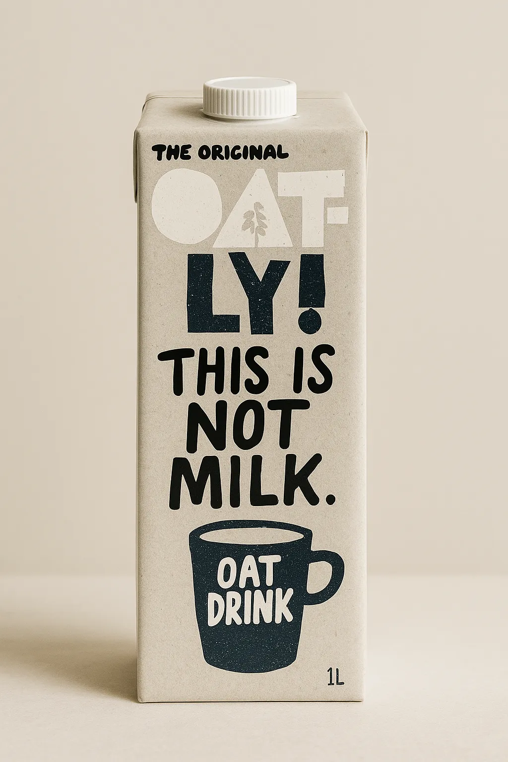 Envase de Oatly con mensaje disruptivo “This is not milk”