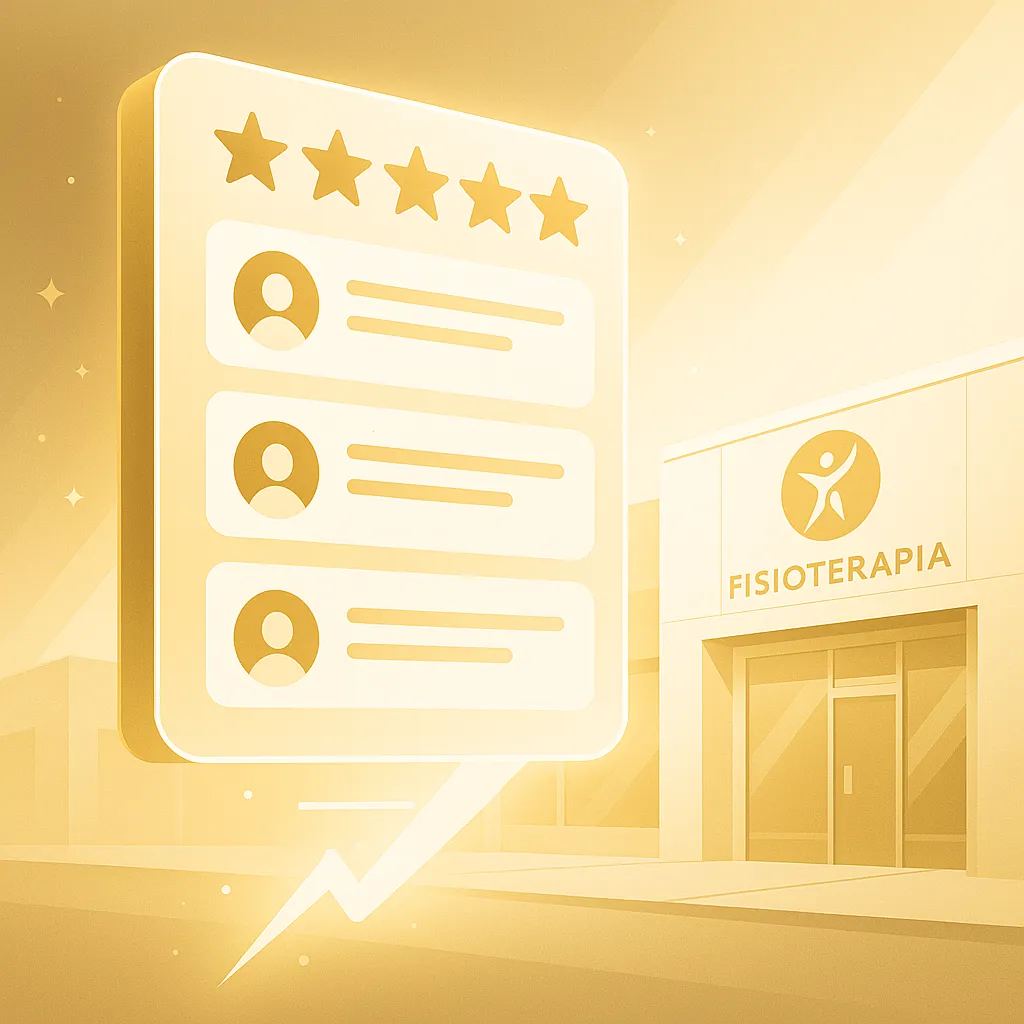 Panel digital con reseñas 5 estrellas para un centro de fisioterapia