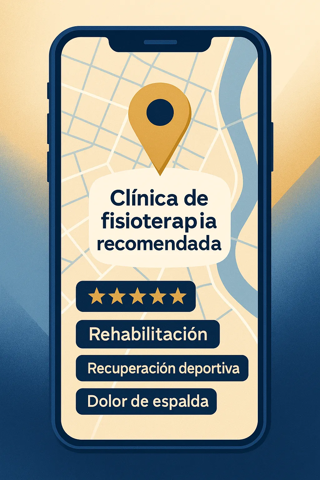 Mapa digital con clínica de fisioterapia destacada en Google Maps