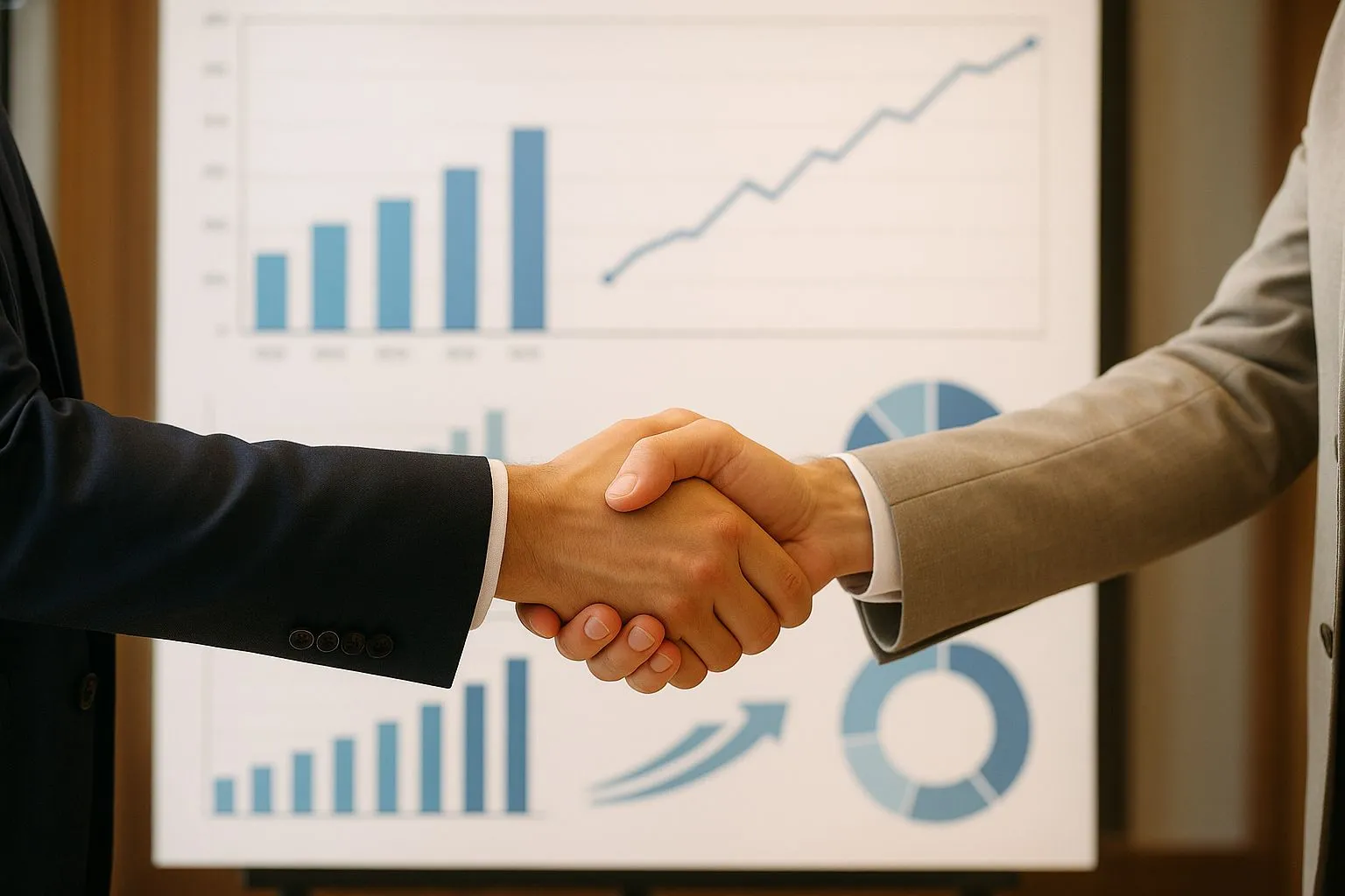 Consultor y cliente estrechando manos en un acuerdo win-win