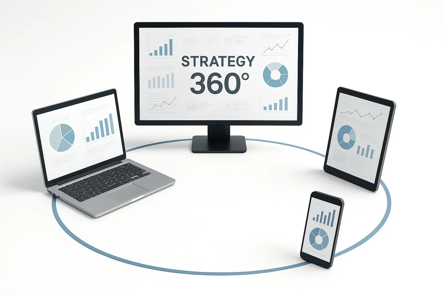 Ecosistema digital conectado que representa la estrategia 360 de ARG Marketing Consulting