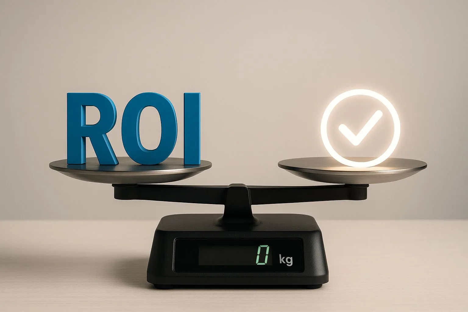 Balanza digital que representa el equilibrio entre ROI y valor real en marketing