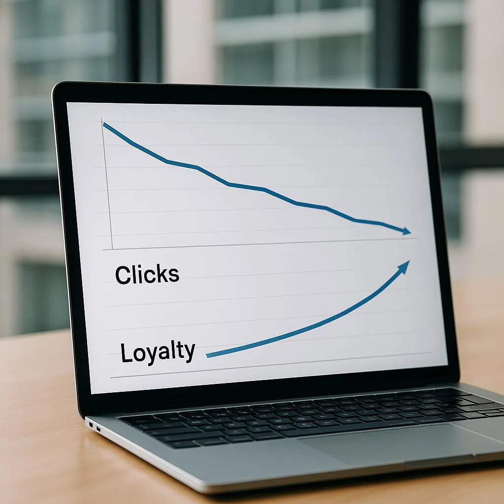 Gráfico que muestra el descenso de clics y el aumento de fidelización.